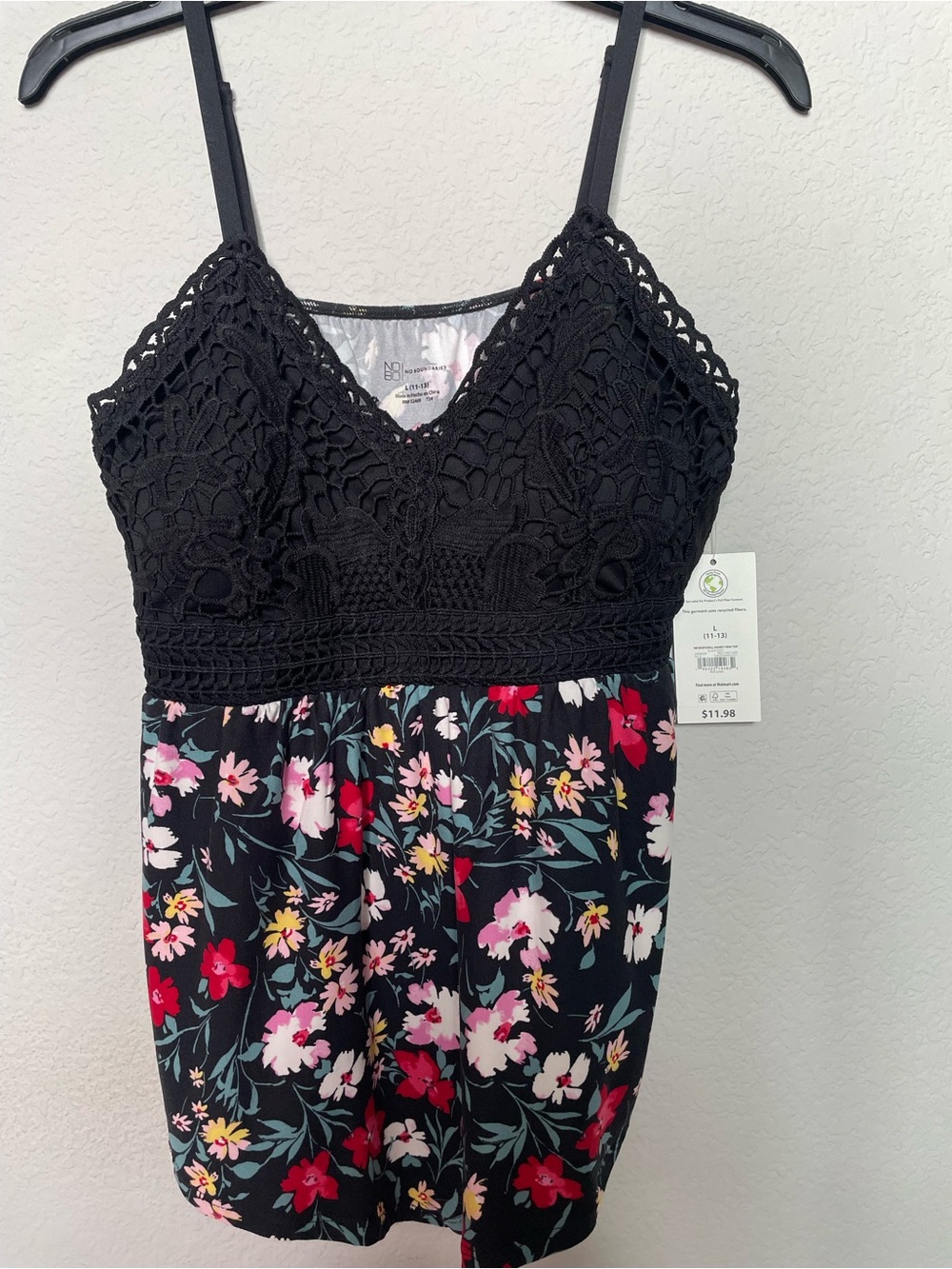 No Boundaries Black Crochet Lace Floral Chemise Large